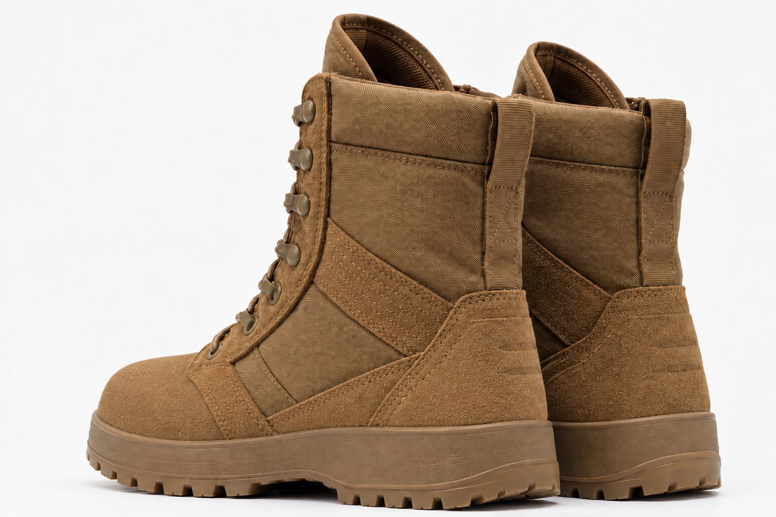 Rockvale Hot Weather 8" boot rear view with heel pull tab in coyote brown