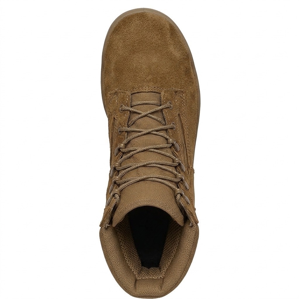 Rockvale Rangeview 8" boot top-down view of lacing and collar in coyote brown