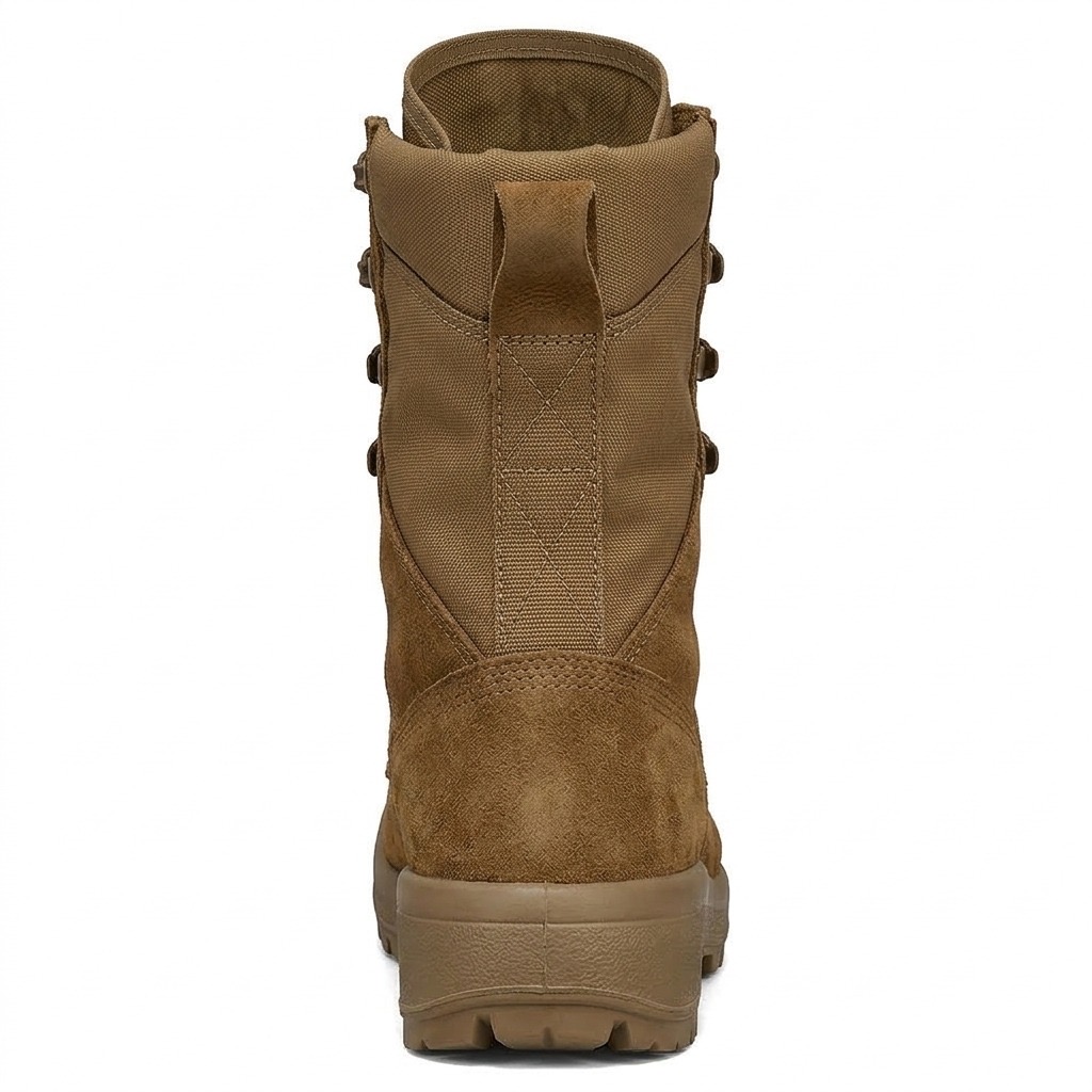 Rockvale Rangeview 8" boot rear view with heel pull tab in coyote brown